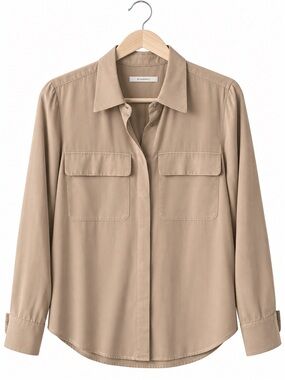 Elaine Kim Beige Silk Button-Front Utility Shirt-2